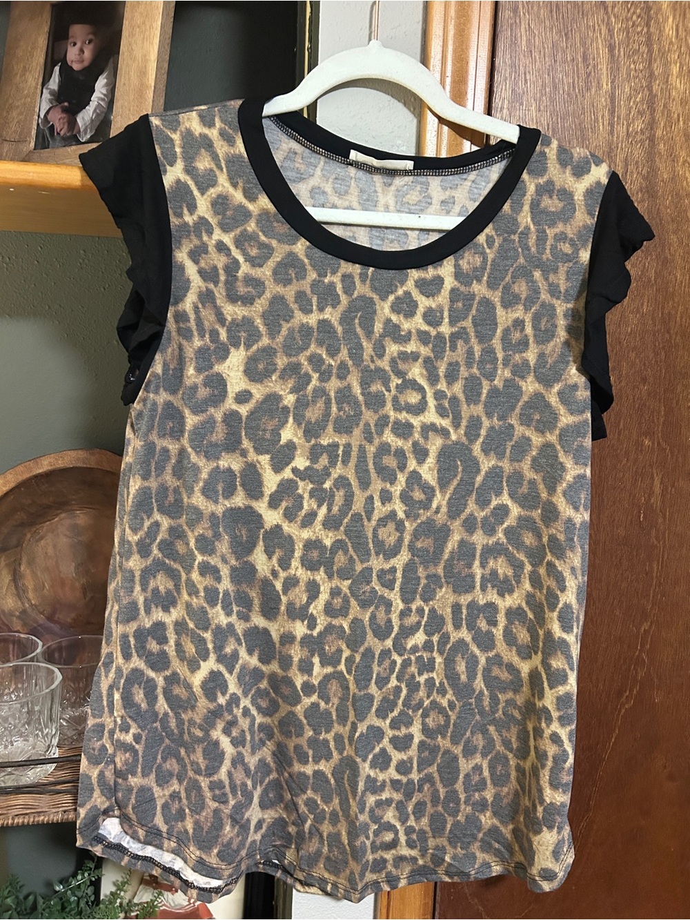 Leopard Print Short Sleeve Blouse - Black Trim as Soft as Pajamas!!!!!